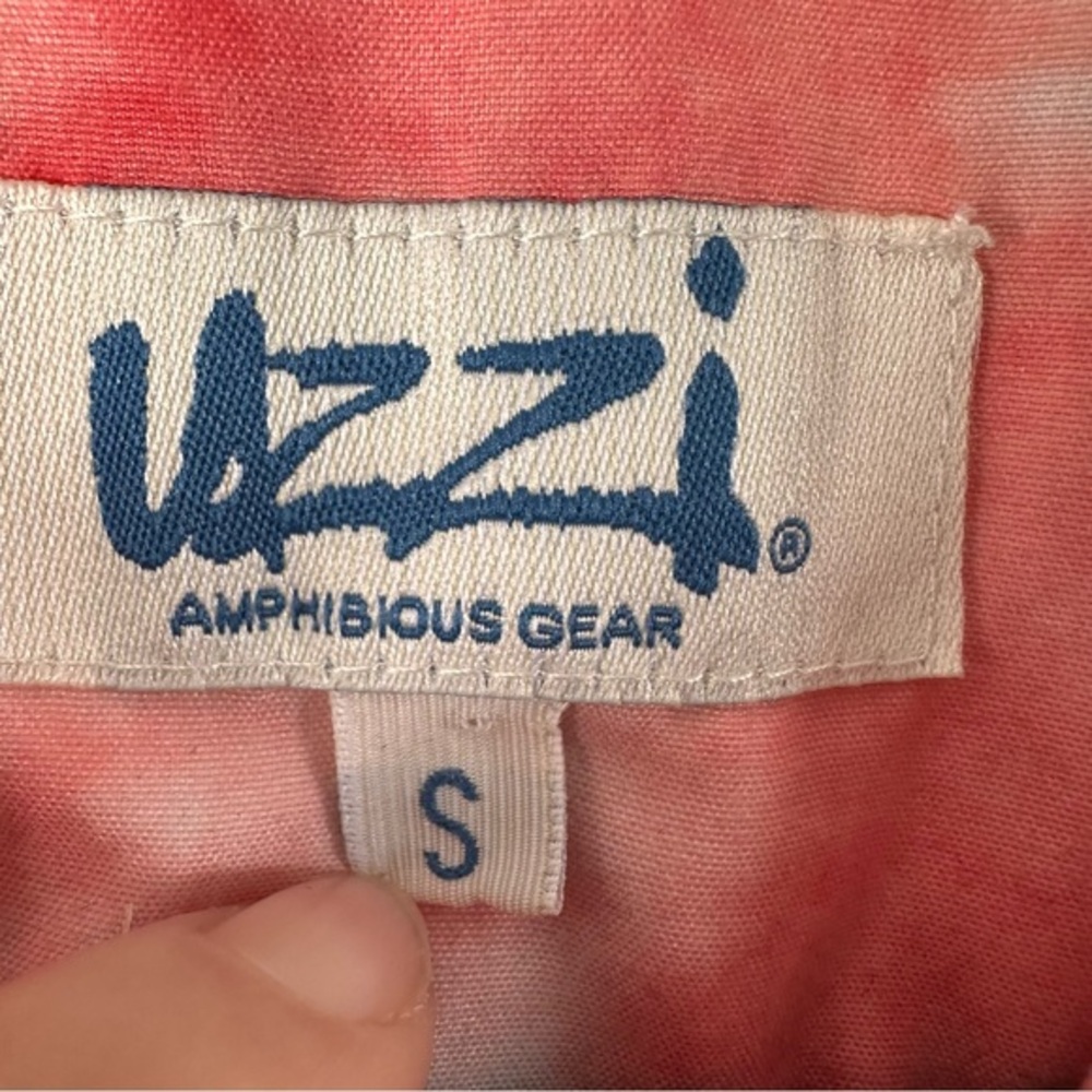 Uzzi Amphibous Gear Button Down Short Sleeve Top | Orange/Coral +  White Tie Dye - Picture 11 of 11